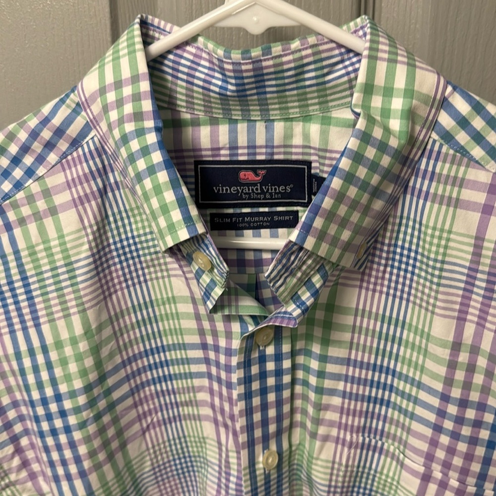 Vineyard Vines 100% cotton Slim Fit Murray Shirt purple/green/purple large nwot